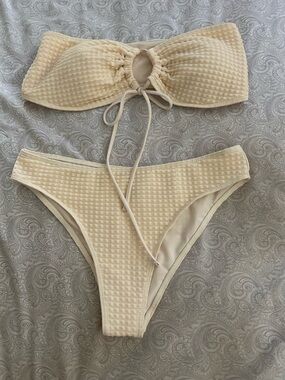 Others Follow Cream Waffle Bandeau Bikini Set